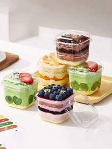 10个装方形慕斯蛋糕盒，蛋糕、布丁、冰淇淋、糕点、烘焙食品包装盒，带盖 - 透明 - 查看 5