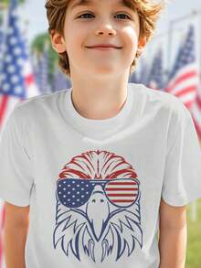 Kids T Shirt Cute American Eagle Wearing USA Flag Sunglasses Fun Boys Girls Summer Tee Gift Cool Graphic Top Fashion Casual Kidswear  Youth Apparel - 白色 - 查看 3