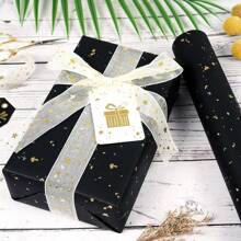 1 卷 - 哑光黑色和金色铝箔礼品包装纸，万圣节黑色纯色纸，礼品包装纸，非常适合婚礼、情人节生日、圣诞节、Y 花束、金属质感圣诞礼品包装纸、DIY 圣诞元素配饰装饰纸、纯色图案、哑光包装纸、万圣节、感恩节、冬季