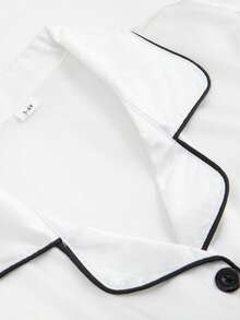 Girls Pajamas, Satin Silky Pjs Set Kids 2Pcs Button-Down Nightwear Sleepwear Gift For Kids - trắng - Xem 3