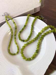 1pc French Green Grape Handmade Beaded Necklace With Natural Stone, Layerable Necklace, Unique Summer China Style - Necklace - View 8