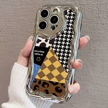 Funda para teléfono 1 pieza Nuevo teléfono de onda galvanizada, adecuado para toda la serie de 16/15/14/13/12/11/X/XS/Pro/Plus/, patrón de diseño hermoso y moderno, lente precisa, a prueba de golpes y caídas, no se desliza - Plateado - Ver 4