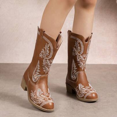 Botas de vaquero vintage de moda para niños con bordado