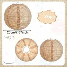 6 件/12 件粗麻布纸灯笼 - 质朴的波西米亚风格悬挂装饰，适用于婚礼、派对和户外活动 - 农舍风格，天然黄麻纹理，无需电力，易于安装，灯笼装饰性户外纸巾绒球 - 棕色 - 查看 11