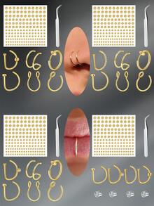 CIZME 8入組假耳洞、假鼻環、假鼻釘、假中隔、假唇環、貼面寶石、假眉環、假唇釘、夾式假鼻環 - 銀色 - 查看 3