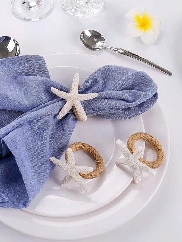 4pcs Ocean Star Napkin Rings, Suitable For Birthday, Wedding, Thanksgiving, Christmas, Easter, Halloween, Party, Buffet Table Elegant Minimalist Decor