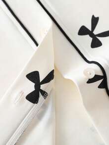 两件套女士睡衣套装，V领长袖上衣和长裤，柔软舒适，适合春秋季和秋冬季穿着。 - 米色 - 查看 8