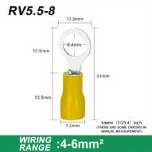 TEMINUO 80pcs Ring Terminals Insulated O Ring Crimp Connectors - M4 M6 M8 22-16/16-14/12-11AWG Gauge Electrical Crimp Terminal Pvc Eyelet Wire Connector Assortment Kit For Boat Truck Stereo Car Red Blue Yellow Set - Multicolor - View 9