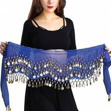 Chiffon Belly Dance Hip Scarf With 128 Coins For Yoga Class - 皇家藍 - 查看 5