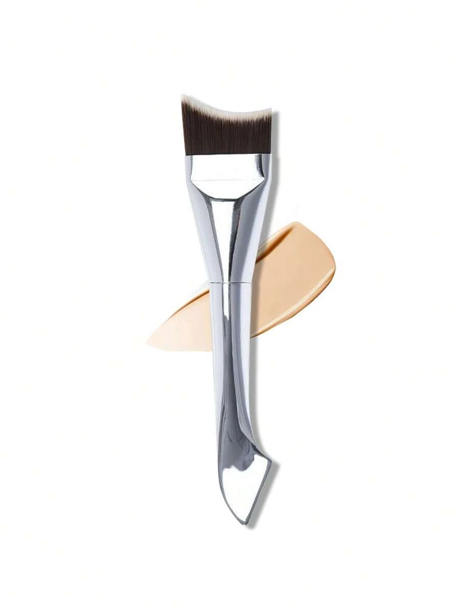 1 件全新超薄新月形粉底刷，无缝化妆刷，面膜刷，化妆师必备化妆工具，适合旅行 - 黑銀色 - 查看 1