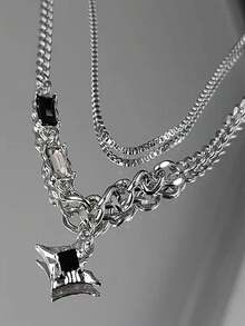 1 件双层星星颈链，男女款毛衣链，波西米亚风格，情侣礼物，派对，旅行纪念品，生日礼物，男士珠宝 - 銀色 - 查看 5