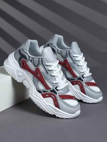 男士休闲运动鞋，系带软底平底舒适运动鞋，轻便低帮日常鞋 - 灰色 - 查看 4