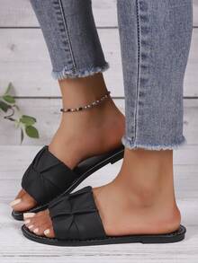 Women's Casual Flip Flops, Soft Sole Anti-Slip Outdoor Slippers, Fashionable Square Toe Beach Sandals For Summer