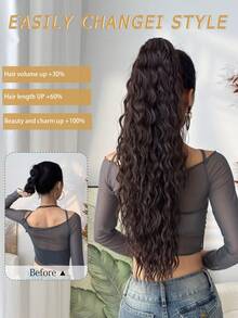 Extensiones de cabello con pinza de 26 pulgadas, onduladas y rizadas, resistentes al calor, color negro - Marron oscuro - Ver 6