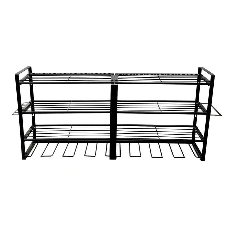 4 Layers 8 Slots Wall Mount Power Tool Organiser Garage Tool Holder Organiser Rack - Black - View 1
