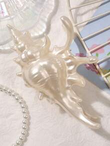 发夹 1 件波西米亚风优雅海洋系列贝壳设计甜美幻想仙女发爪梳，多功能用于化妆舞会，春夏发饰优雅爪夹，学校用品，学院秋季配饰秋冬度假装女士 - 米色 - 查看 3