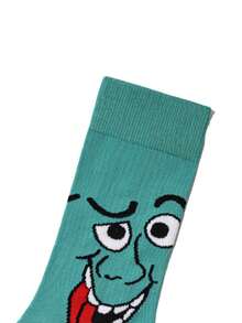 1 双男士卡通人物图案趣味袜子，适合日常休闲穿着，派对和社交活动的完美礼物，秋冬男女必备袜子 - 彩色 - 查看 4