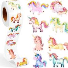 500pcs/Roll Unicorn Pattern Stickers, Reward Stickers, Gift Decorative Labels,School Supplies,Back To School - Multicolor - View 1