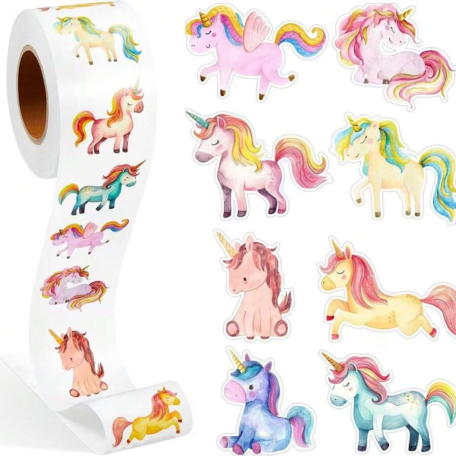500pcs/Roll Unicorn Pattern Stickers, Reward Stickers, Gift Decorative Labels,School Supplies,Back To School - Multicolor - View 1