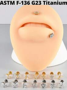 1 件 G23 钛金 CZ 花朵/蝴蝶唇钉内螺纹 CZ 雪花耳轮耳屏软骨耳轮耳环身体穿孔首饰 - 如圖 - 查看 4