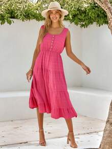 Women Long Dresses - Hot Pink - View 4
