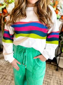 Áo nỉ dài tay cổ tròn phối màu thời trang cỡ lớn, dễ thương, thích hợp mặc đi làm. - trắng - Xem 3