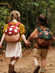 1pc Kids Cute Mushroom Backpack, Large Capacity Toddler Children School Bag