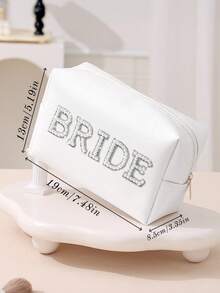 Borsa da trucco ottagonale da donna in PU con lettere, borsa cosmetica portatile in chenille con lettera iniziale in PU, impermeabile, per il viaggio, con cerniera, adatta per la decorazione della casa in autunno, atmosfera bohémien, vacanze, spiaggia, bagno, camera da letto, grande capacità