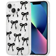 Magnetic For IPhone 16 16E 16 Pro 16 Promax 16 Plus 15 14 13 12 11 17/17pro/17promax/17air/17E Case, Bow Case Compatible With MagSafe, Wireless Slim Clear Ribbon Aesthetic Phone Cover Anti-Yellowing Shockproof Protective Cover For Women Girl - Black - TMCX nơ đen - Xem 2