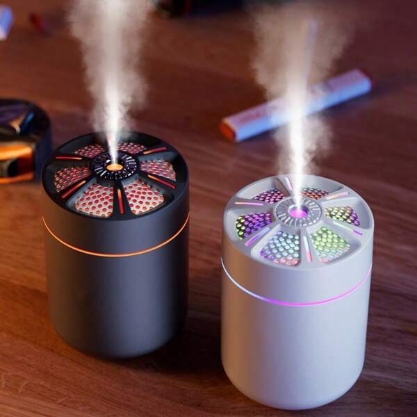 1 pieza Humidificador mini de 180ml alimentado por USB con luz LED de 7 colores, portátil para uso en el hogar y el coche