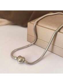 1pc Stainless Steel Heart Lock Snake Bone Chain Necklace, New Style DIY Accessory For Women Casual Daily Wear - Steel Color - View 1