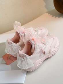 1 Par de Sapatos Esportivos para Meninas com Sola Macia, Antiderrapante, Perolizado, Estampa de Estrela, Sapatos Esportivos Fofos e de Moda para Uso Externo, Adequados para Todas as Estações