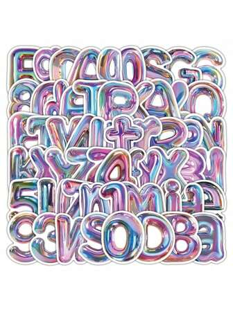 60pcs 3D Colorful Alphabet & Numeral Stickers, Metallic Foil Letter Balloon Decorative Water Cup Stickers, School Supplies, Back To School