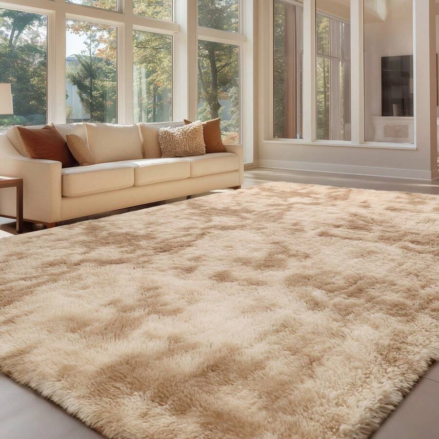 Sour Lemon Deep Pile Carpet Gray Carpet Living Room 120x160 Washable Anti-Slip Extra Large Carpets Bedroom Fluffy Modern Carpets Mat Carpets For Bedroom Room - 卡其色 - 查看 1