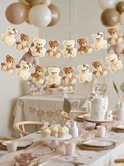 1 conjunto de 2 fileiras de bandeiras de urso marrom, decoração de parede para festa de feliz aniversário, decoração para chá de bebê, presente de aniversário, adereços fotográficos, decoração para casa