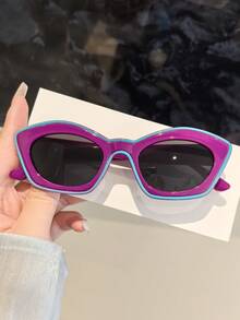 1 件女士亚克力休闲不对称猫眼拼色时尚百搭眼镜，适合旅行配件和毕业礼物猫眼形墨镜 - 彩色 - 查看 11