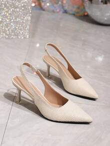 女士编织高跟鞋，时尚透气网眼封闭式露跟小猫跟鞋，优雅设计耐用橡胶鞋底，适合派对、约会和正式场合