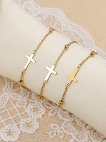 1 件女士十字架仿珍珠青瓷串珠手链套装，时尚西部牛仔风格十字架串珠手链叠戴套装，时尚珠宝礼品，信仰礼品，基督教礼品，友谊礼品