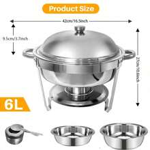 6 Liter Speisewärmer Runde Heizschale Edelstahl Buffetwärmer Suppenwärmer Bain-Marie Speisewärmer für Restaurants, Cafeterias und Schulen (Silber)