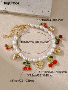 Set de joyas de 1/2 piezas de collar y pulsera con cuentas de perlas falsas con adornos de lazo, corazón, flores de cerámica y cereza para niñas