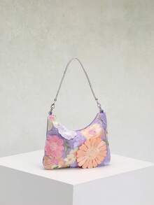 1 件女士飘逸刺绣网眼花卉腋下单肩包，优雅适合日常通勤、夏季海滩旅行和度假（花卉图案随机发送）