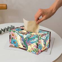 1pc Diamond Painting Kit Tissue Box, DIY Special Shape Diamond Art Partial Mosaic Handmade Making Tissue Storage Box Kit, Modern Home Dining Living Room Table Top Art Decoration - Green Pink - View 5