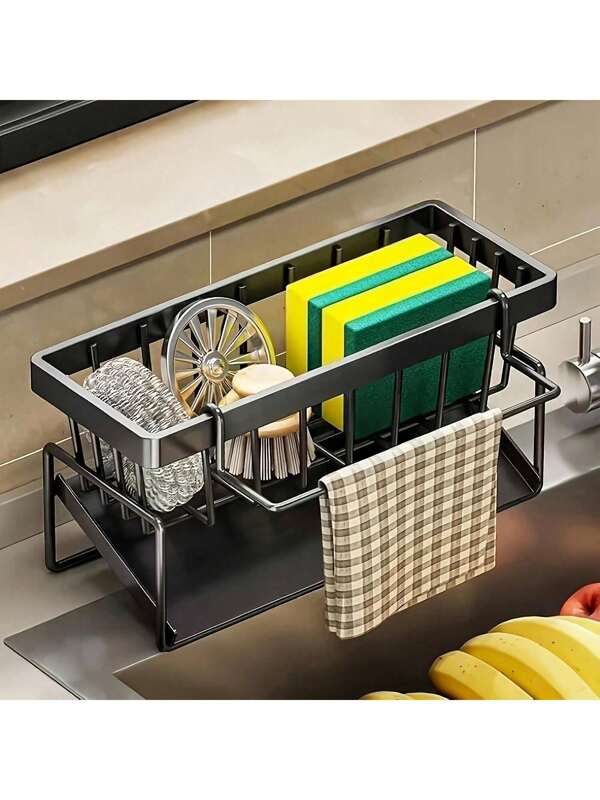 1pcs Effective Draining Kitchen Sponge Shelf, Soap Holder, Stainless Steel Material Is More Sturdy, Slope Design Is Free From Water Accumulation, Towel Independent Rack Effective Anti-Mold, Kitchen Storage