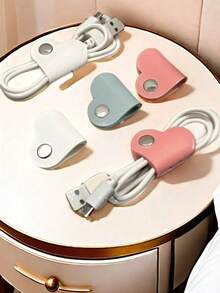 3/6/8pcs Mixed Color Heart Shaped Cord Organizer, Earphones Headphones Cable Winder Organizer, PU Leather Cable Organizer, Heart Shaped PU Leather Cable Ties, Button Design, Waterproof, Lightweight, Large Capacity Portable Accessory, Travel Essentials, Perfectly Compatible With Mobile Data Cables And Headphone Cables