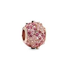 Talisman de plata de ley 925 chapado en oro rosa con diseño fijo de flor de ciruelo y animal de dibujos animados, adecuado para pulseras DIY, regalo de moda y elegante para el cumpleaños de la mujer