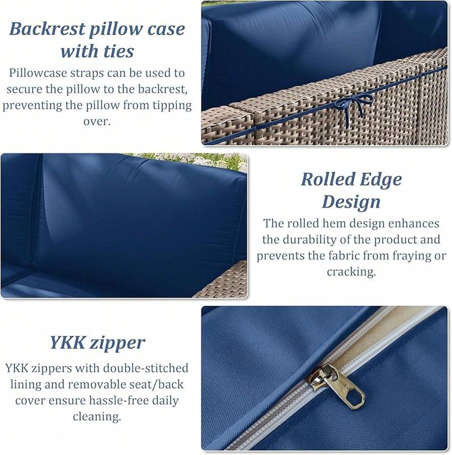 14 Pcs Outdoor Cushion Slipcovers Outdoor Patio Cushion Covers Waterproof With Zipper Outdoor Furniture, Patio Sofa Couch 3 Sizes, Covers Only - 藍色 - 查看 1