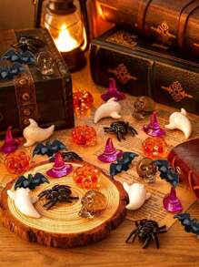 40/100pcs Halloween Themed Mini Decorations, Skull/Bone/Pumpkin/Wizard Shaped Accessories (Random Color), Holiday Gifts