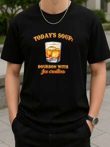 Young Men Graphic T-Shirt Today's Soup: Bourbon With Ice Croutons Cotton For Clubwear - 黑色 - 查看 4