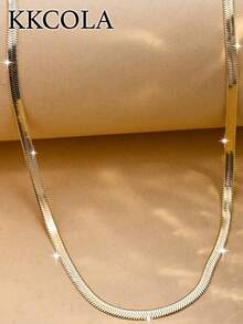 KKCOLA 1 件时尚扁平蛇形项链锁骨链，适合日常佩戴的珠宝配饰，适合送给爱人、母亲、女儿的礼物 - 金黃色 - 查看 3