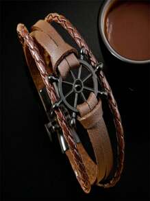 1 pieza Brazalete de joyería punk a la moda, brazalete de aleación con volante de barco trenzado, brazalete para estudiantes y parejas